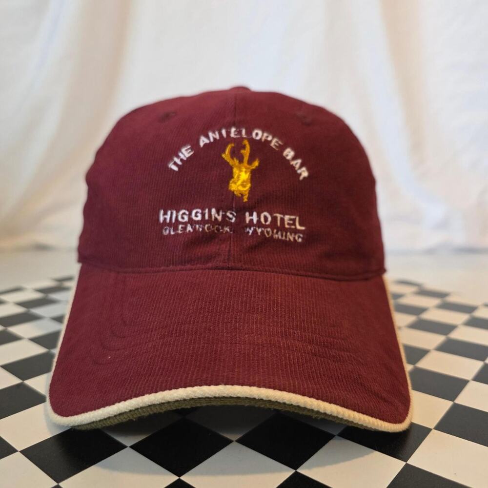 Vintage Imperial Higgins Hotel Antelope Bar Corduroy Strapback Hat Maroon
